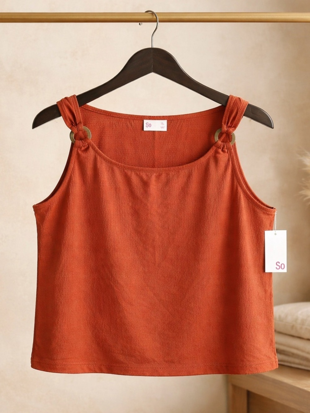 SO Rust-Orange Ribbed Tank Top - Picture 3 of 5